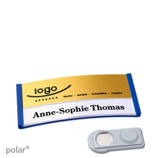 Namensschilder polar® alu-print Magnet smag® Magnet | blau | gold | 65 x 30 mm