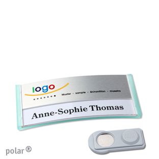 Namensschilder polar® alu-print Magnet smag® Magnet | transluzent, grün | silber | 65 x 30 mm