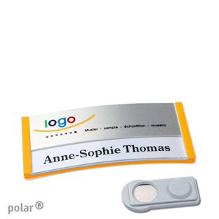 Namensschilder polar® alu-print Magnet smag® Magnet | gelb | silber | 65 x 30 mm