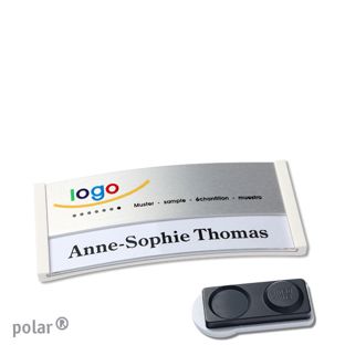 Namensschilder polar® alu-print Magnet smag® Magnet, extra stark | weiß | silber | 65 x 30 mm