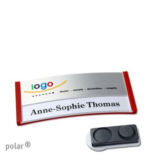 Namensschilder polar® alu-print Magnet smag® Magnet, extra stark | rot | silber | 65 x 30 mm