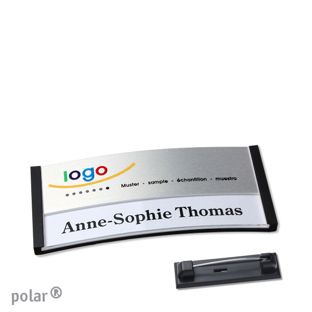 Namensschilder polar® alu-print Nadel schwarz | silber | 65 x 30 mm