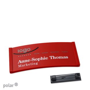 Namensschilder polar® color-complete magnet Edelstahl-Rastnadel | rot | 65 x 30 mm