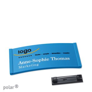 Namensschilder polar® color-complete magnet Edelstahl-Rastnadel | mittelblau | 65 x 30 mm