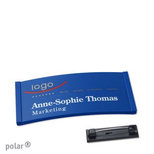 Namensschilder polar® color-complete magnet Edelstahl-Rastnadel | blau | 65 x 30 mm