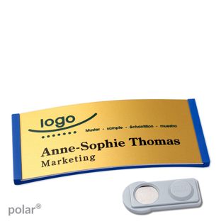 Namensschilder polar® alu-complete magnet smag® Magnet | blau | gold | 74 x 34 mm