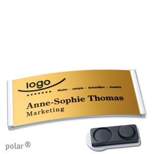 Namensschilder polar® alu-complete magnet smag® Magnet, extra stark | chrom | gold | 74 x 34 mm