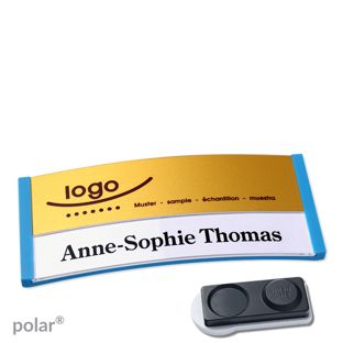 Namensschilder polar® alu-print Magnet smag® Magnet, extra stark | mittelblau | gold | 74 x 34 mm