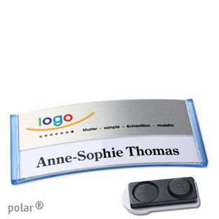 Namensschilder polar® alu-print Magnet smag® Magnet, extra stark | transluzent, blau | silber | 74 x 34 mm