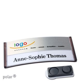 Namensschilder polar® alu-print Magnet smag® Magnet, extra stark | transluzent, anthrazit | silber | 74 x 34 mm