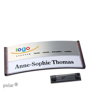 Namensschilder polar® alu-print Nadel transluzent, anthrazit | silber | 74 x 34 mm