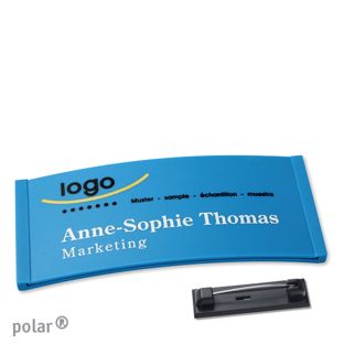 Namensschilder polar® color-complete Nadel mittelblau | 74 x 34 mm