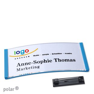 Namensschilder polar® quick-print Nadel mittelblau | 74 x 34 mm