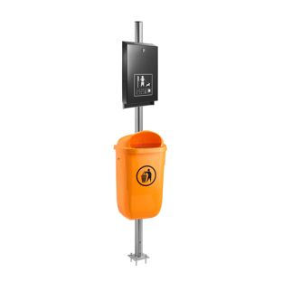 Hundetoilette mit Beutelspender, Outdoor, Mülleimer in orange, Spender schwarz