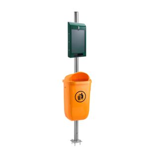 Hundetoilette mit Beutelspender, Outdoor, Mülleimer in orange, mit A4-Infofach grün