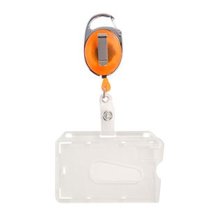 Kartenhalter mit Jojo mit Daumenaussparung, matt | orange, transparent