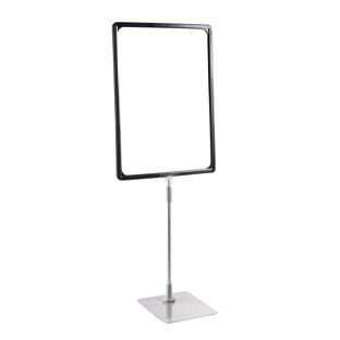 Plakatrahmen mit Standfuß und Halterung (Set) A3 schwarz  | Standfläche: grau  | Aluminiumstange verstellbar von 350 - 550 mm 