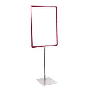 Plakatrahmen mit Standfuß und Halterung (Set) A3 rot  | Standfläche: grau  | Aluminiumstange verstellbar von 350 - 550 mm 
