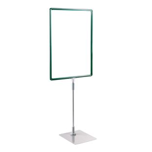 Plakatrahmen mit Standfuß und Halterung (Set) A3 grün  | Standfläche: grau  | Aluminiumstange verstellbar von 350 - 550 mm 