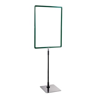 Plakatrahmen mit Standfuß und Halterung (Set) A3 grün  | Standfläche: schwarz  | Aluminiumstange verstellbar von 350 - 550 mm 