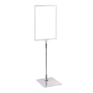 Plakatrahmen mit Standfuß und Halterung (Set) A4 transparent  | Standfläche: grau  | Aluminiumstange verstellbar von 350 - 550 mm 