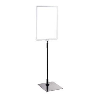 Plakatrahmen mit Standfuß und Halterung (Set) A4 transparent  | Standfläche: schwarz  | Aluminiumstange verstellbar von 350 - 550 mm 