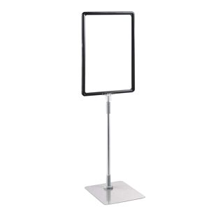 Plakatrahmen mit Standfuß und Halterung (Set) A4 schwarz  | Standfläche: grau  | Aluminiumstange verstellbar von 350 - 550 mm 