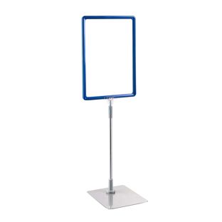 Plakatrahmen mit Standfuß und Halterung (Set) A4 blau  | Standfläche: grau  | Aluminiumstange verstellbar von 350 - 550 mm 