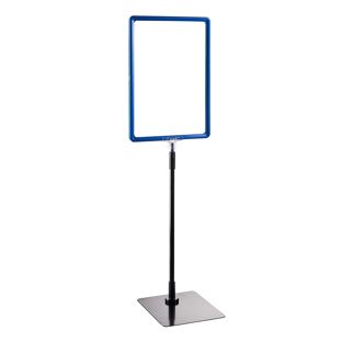 Plakatrahmen mit Standfuß und Halterung (Set) A4 blau  | Standfläche: schwarz  | Aluminiumstange verstellbar von 350 - 550 mm 