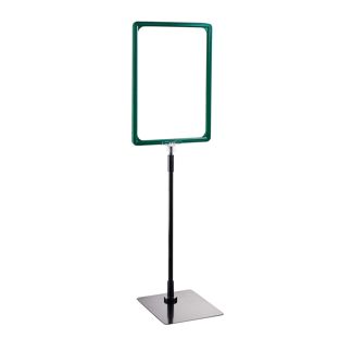 Plakatrahmen mit Standfuß und Halterung (Set) A4 grün  | Standfläche: schwarz  | Aluminiumstange verstellbar von 350 - 550 mm 