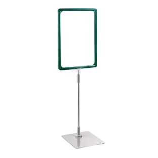 Plakatrahmen mit Standfuß und Halterung (Set) A4 Aluminiumstange verstellbar von 350 - 550 mm | grün | Standfläche: grau