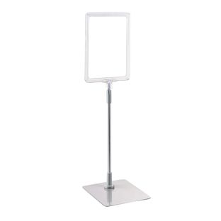 Plakatrahmen mit Standfuß und Halterung (Set) A5 Aluminiumstange verstellbar von 350 - 550 mm | transparent | Standfläche: grau