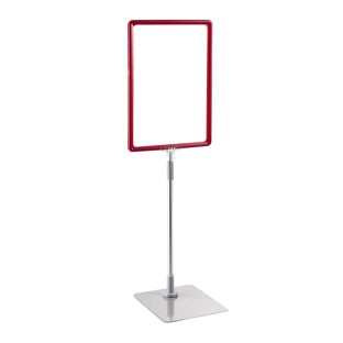 Plakatrahmen mit Standfuß und Halterung (Set) A5 rot  | Standfläche: grau  | Aluminiumstange verstellbar von 350 - 550 mm 