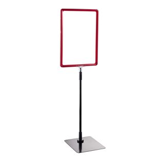 Plakatrahmen mit Standfuß und Halterung (Set) A5 rot  | Standfläche: schwarz  | Aluminiumstange verstellbar von 350 - 550 mm 