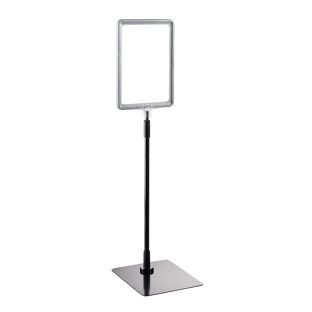 Plakatrahmen mit Standfuß und Halterung (Set) A5 grau  | Standfläche: schwarz  | Aluminiumstange verstellbar von 350 - 550 mm 