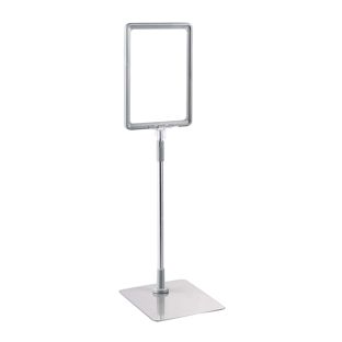 Plakatrahmen mit Standfuß und Halterung (Set) A5 Aluminiumstange verstellbar von 350 - 550 mm | grau | Standfläche: grau