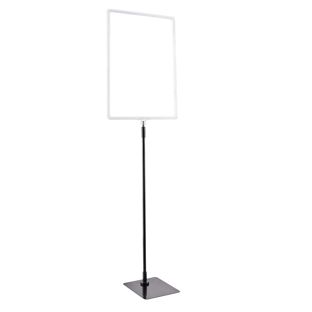 Plakatrahmen mit Standfuß und Halterung (Set) A3 Aluminiumstange verstellbar von 600 - 900 mm | transparent | Standfläche: schwarz