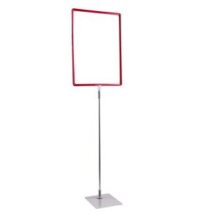 Plakatrahmen mit Standfuß und Halterung (Set) A3 rot  | Standfläche: grau  | Aluminiumstange verstellbar von 600 - 900 mm 