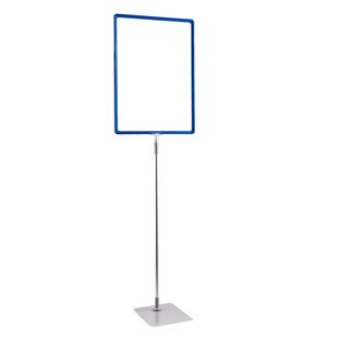 Plakatrahmen mit Standfuß und Halterung (Set) A3 blau  | Standfläche: grau  | Aluminiumstange verstellbar von 600 - 900 mm 
