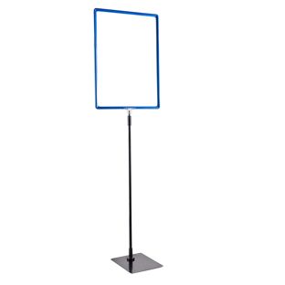 Plakatrahmen mit Standfuß und Halterung (Set) A3 blau  | Standfläche: schwarz  | Aluminiumstange verstellbar von 600 - 900 mm 