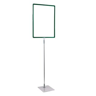 Plakatrahmen mit Standfuß und Halterung (Set) A3 grün  | Standfläche: grau  | Aluminiumstange verstellbar von 600 - 900 mm 