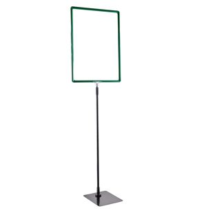 Plakatrahmen mit Standfuß und Halterung (Set) A3 grün  | Standfläche: schwarz  | Aluminiumstange verstellbar von 600 - 900 mm 