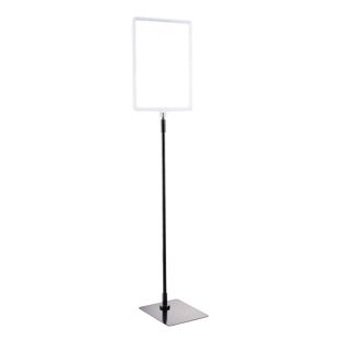 Plakatrahmen mit Standfuß und Halterung (Set) A4 Aluminiumstange verstellbar von 600 - 900 mm | transparent | Standfläche: schwarz