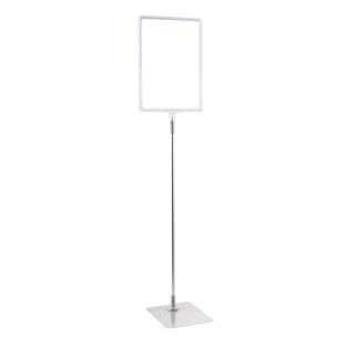 Plakatrahmen mit Standfuß und Halterung (Set) A4 Aluminiumstange verstellbar von 600 - 900 mm | transparent | Standfläche: grau
