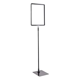 Plakatrahmen mit Standfuß und Halterung (Set) A4 Aluminiumstange verstellbar von 600 - 900 mm | schwarz | Standfläche: schwarz