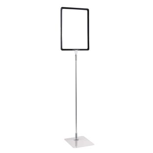 Plakatrahmen mit Standfuß und Halterung (Set) A4 Aluminiumstange verstellbar von 600 - 900 mm | schwarz | Standfläche: grau
