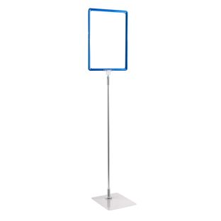 Plakatrahmen mit Standfuß und Halterung (Set) A4 blau  | Standfläche: grau  | Aluminiumstange verstellbar von 600 - 900 mm 