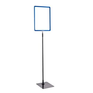 Plakatrahmen mit Standfuß und Halterung (Set) A4 blau  | Standfläche: schwarz  | Aluminiumstange verstellbar von 600 - 900 mm
 