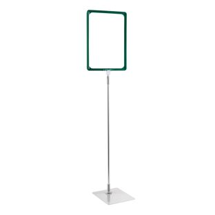 Plakatrahmen mit Standfuß und Halterung (Set) A4 grün  | Standfläche: grau  | Aluminiumstange verstellbar von 600 - 900 mm 