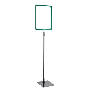 Plakatrahmen mit Standfuß und Halterung (Set) A4 Aluminiumstange verstellbar von 600 - 900 mm | grün | Standfläche: schwarz